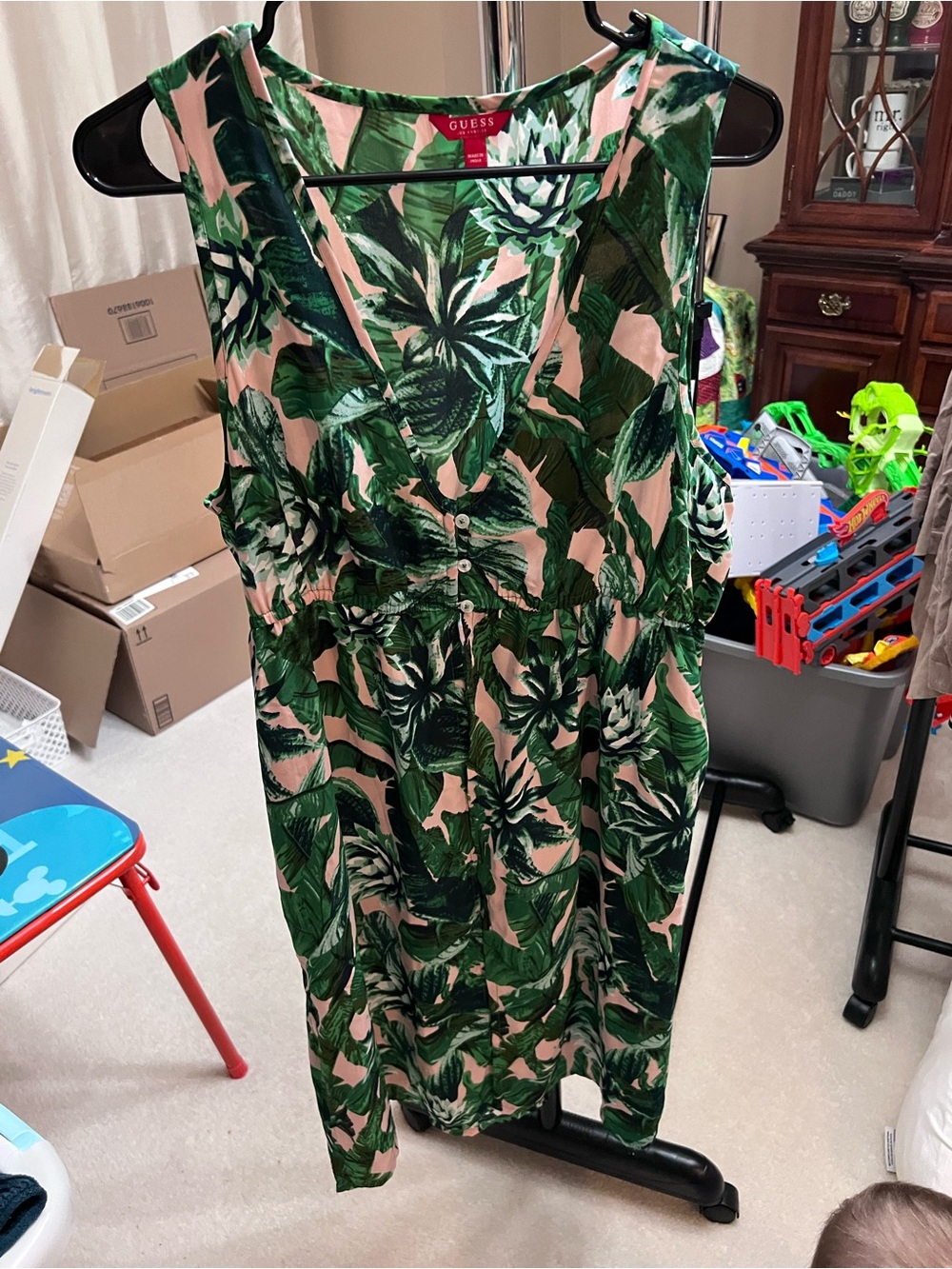 GUESS Pink and Green Tropical Maxi Dress